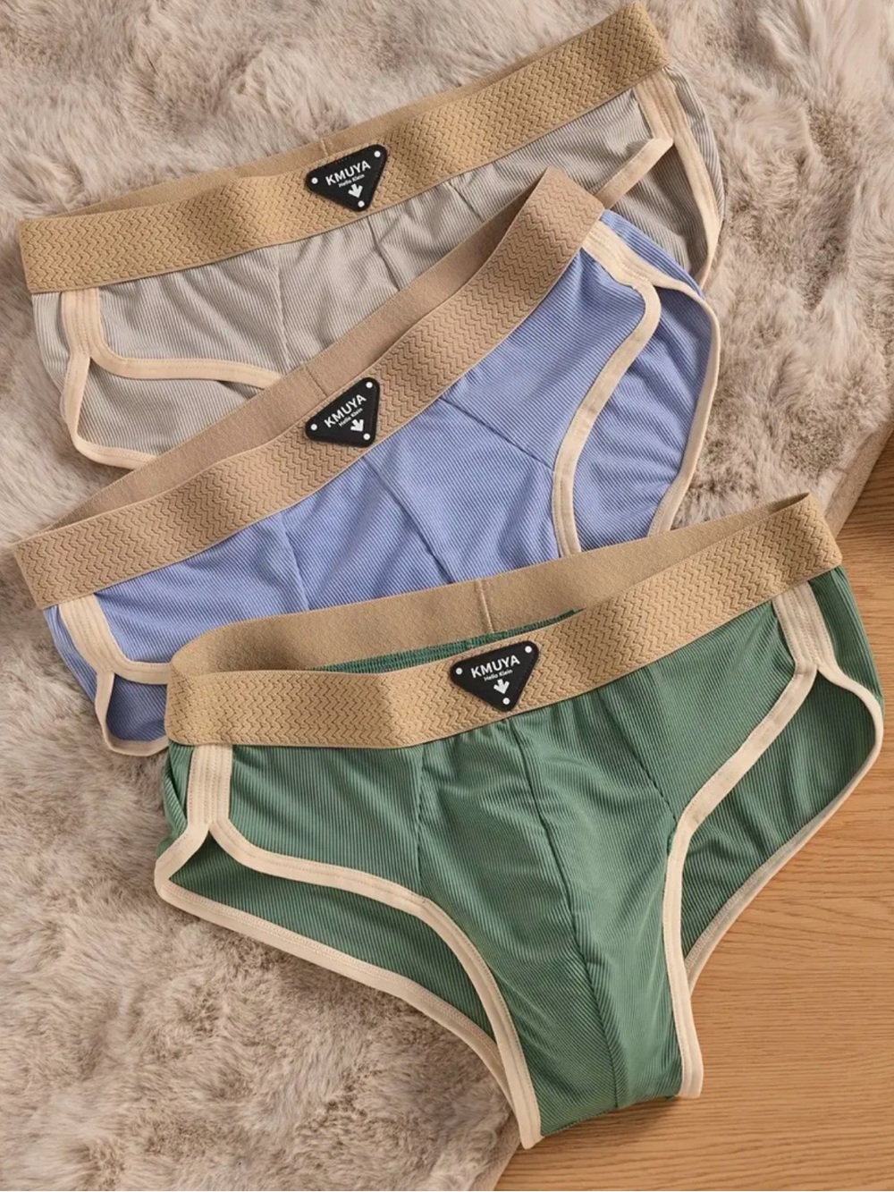 Men’s Cotton-Blend Briefs – Green, Blue, Beige (3-Pack)